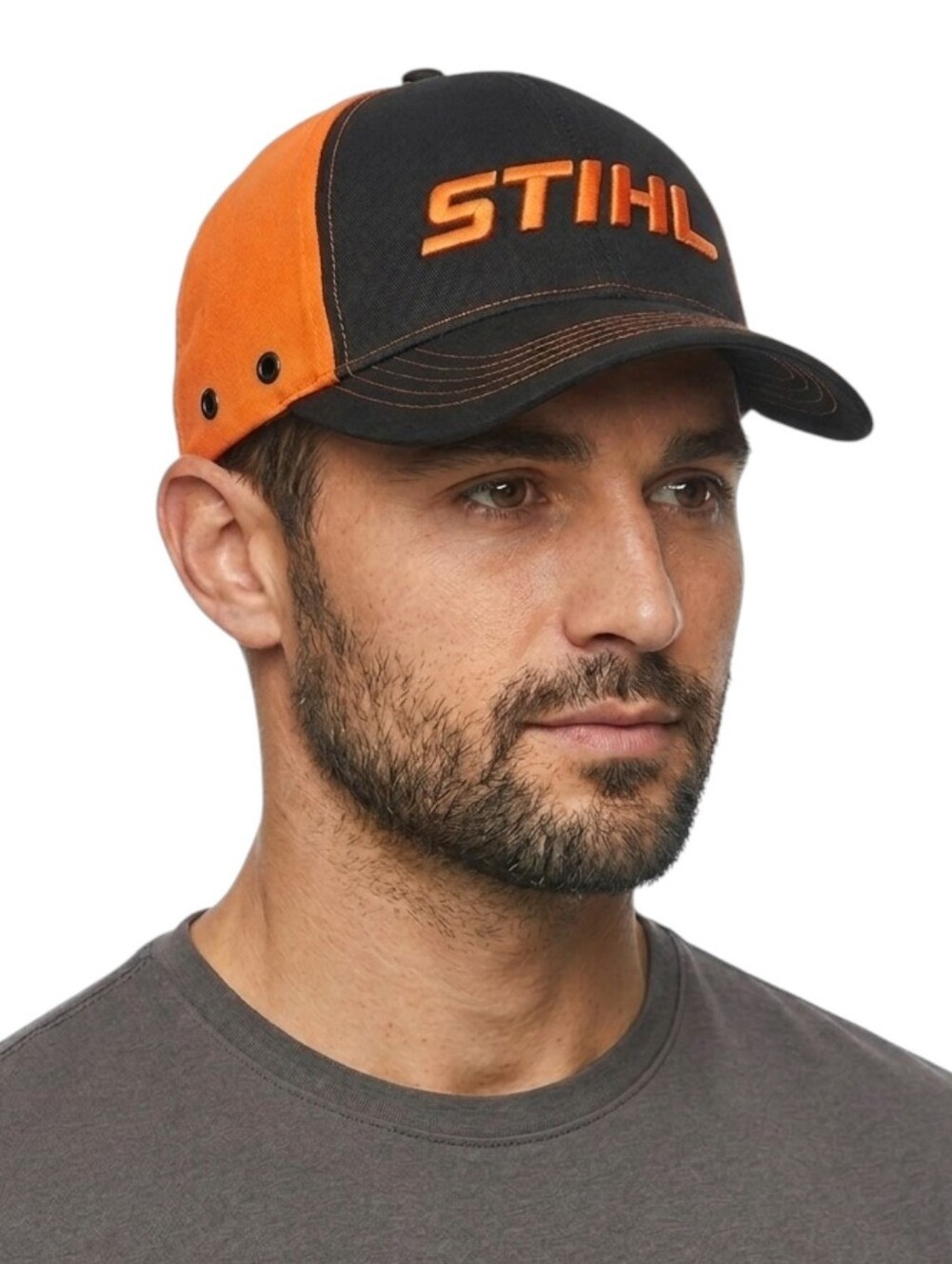 STIHL Outfitters Apparel Snapback Hat Orange Black Embroidered Logo Mesh Cap